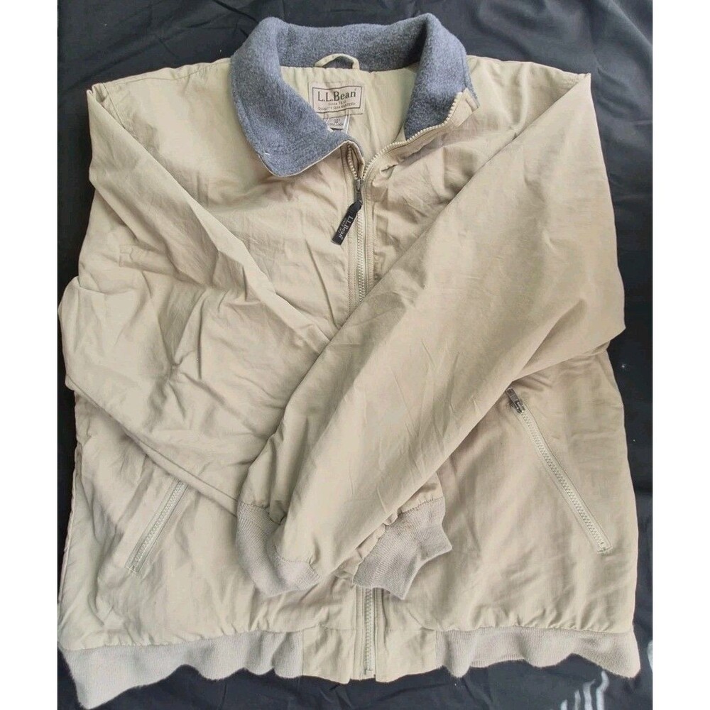 Vtg 80s/90s LL Bean Warm Up Jacket Mens Size XL Khaki Polartec Lined Full Zip